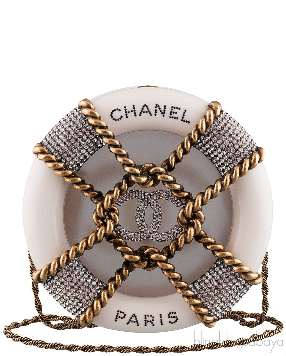 Off-white Crystal Gold Round Clutch