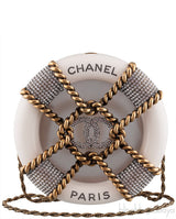 Off-white Crystal Gold Round Clutch
