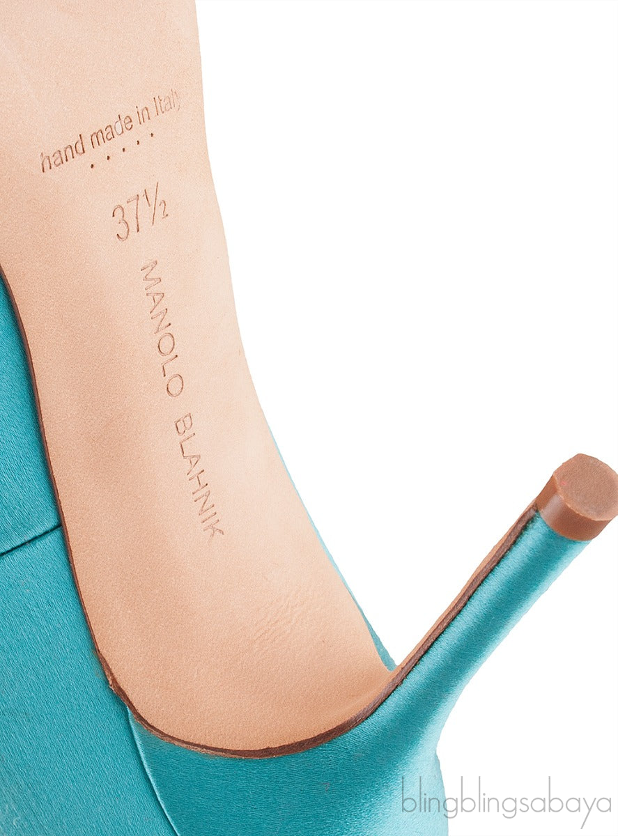 Eufrasia Teal Satin Crystal Heels