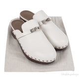 Hermes Carlota White Leather Mules