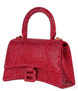 Hourglass XS Red Rhinestone Suede Calfskin