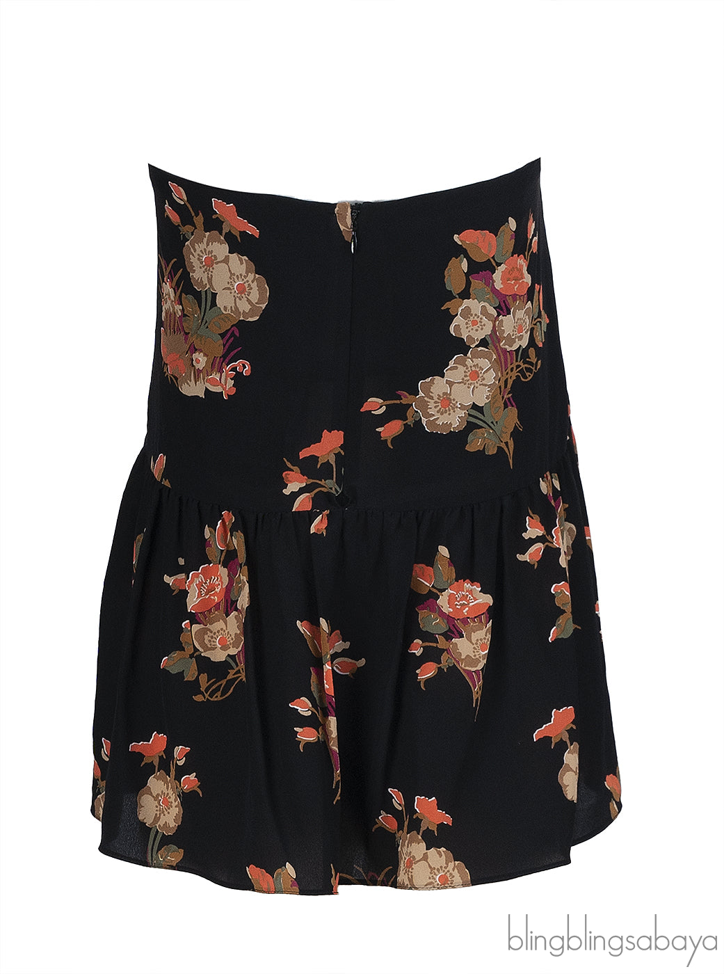 Valentino Black Floral Print Tube Peplum Top L