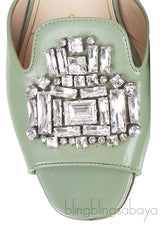Pastel Green Crystal Open Toe Slide Sandals 38