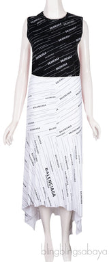 Black Logo Print SL Top & White Skirt