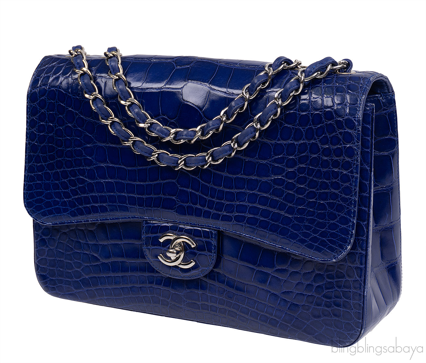 Chanel Classic Blue Crocodile Jumbo Flap Bag