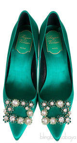 Roger Vivier Emerald Green Floral Crystal Heels