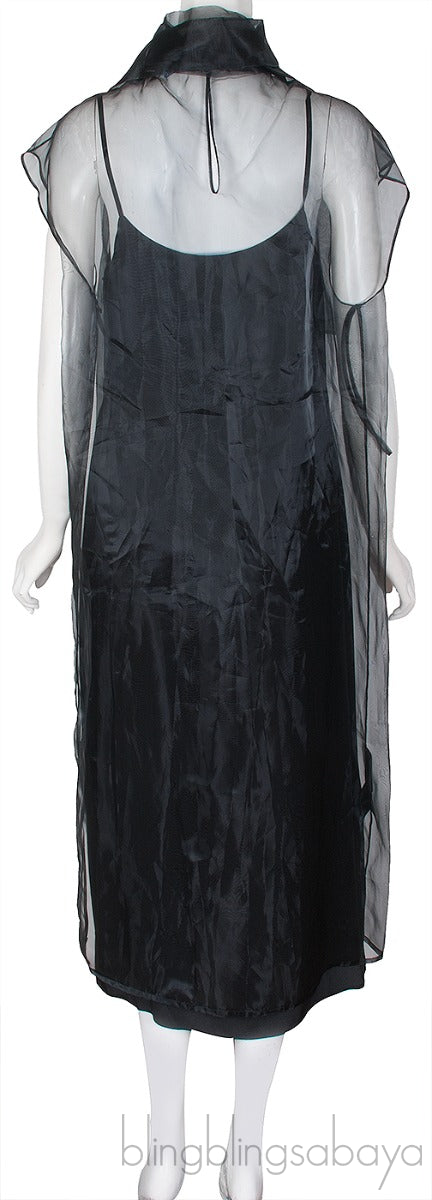 Black Silk Organza Midi Dress