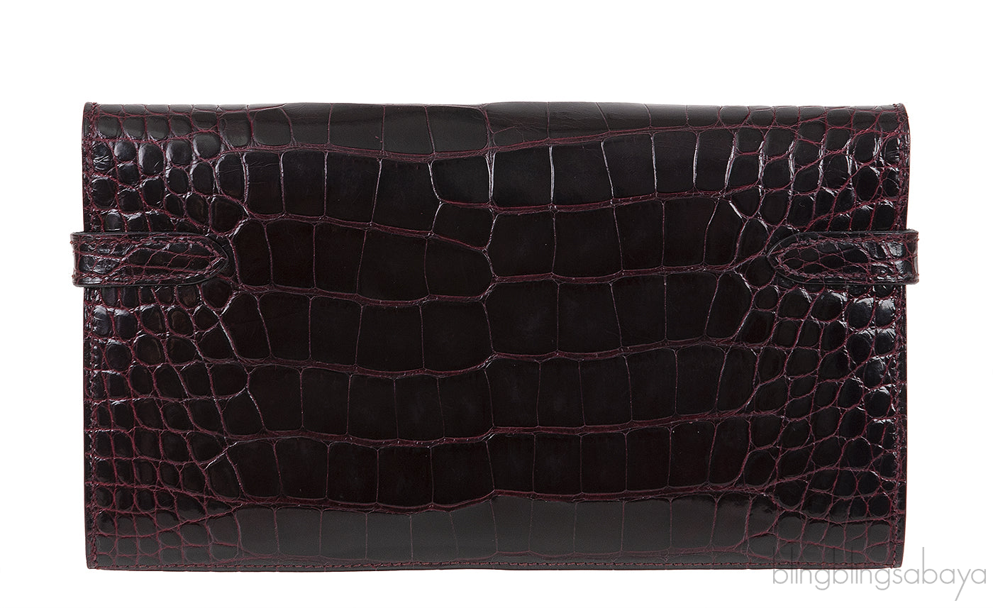Hermes Kelly Wallet Burgundy Crocodile PHW