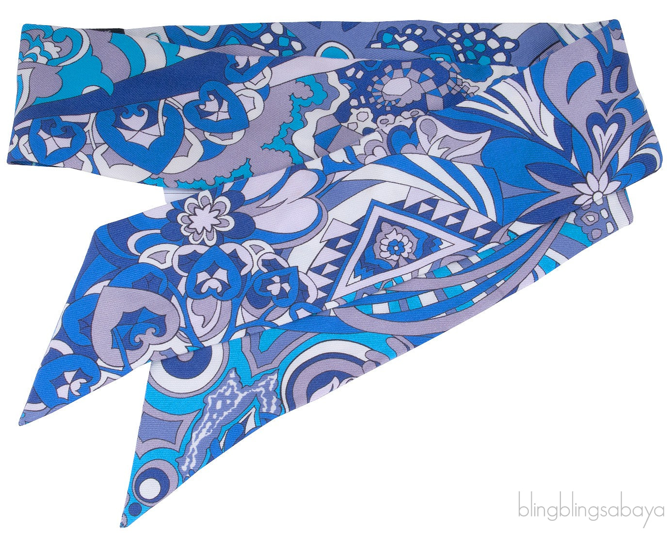 Blue Floral Printed Twilly