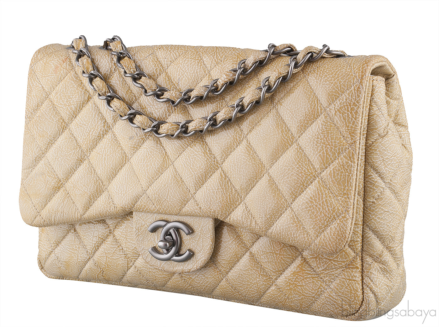 Crinkled Patent Quilted Flap Bag Jumbo