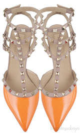 Orange Nude Rockstuds Kitten Heels
