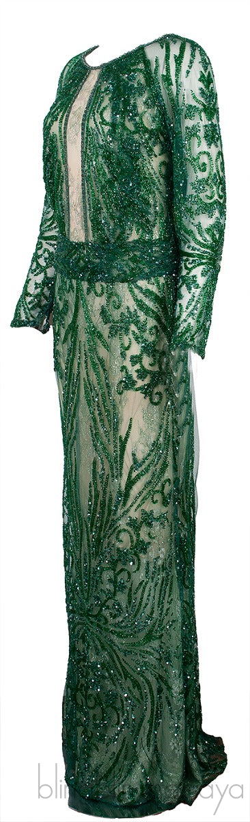 Emerald Green Bead Embellished Gown