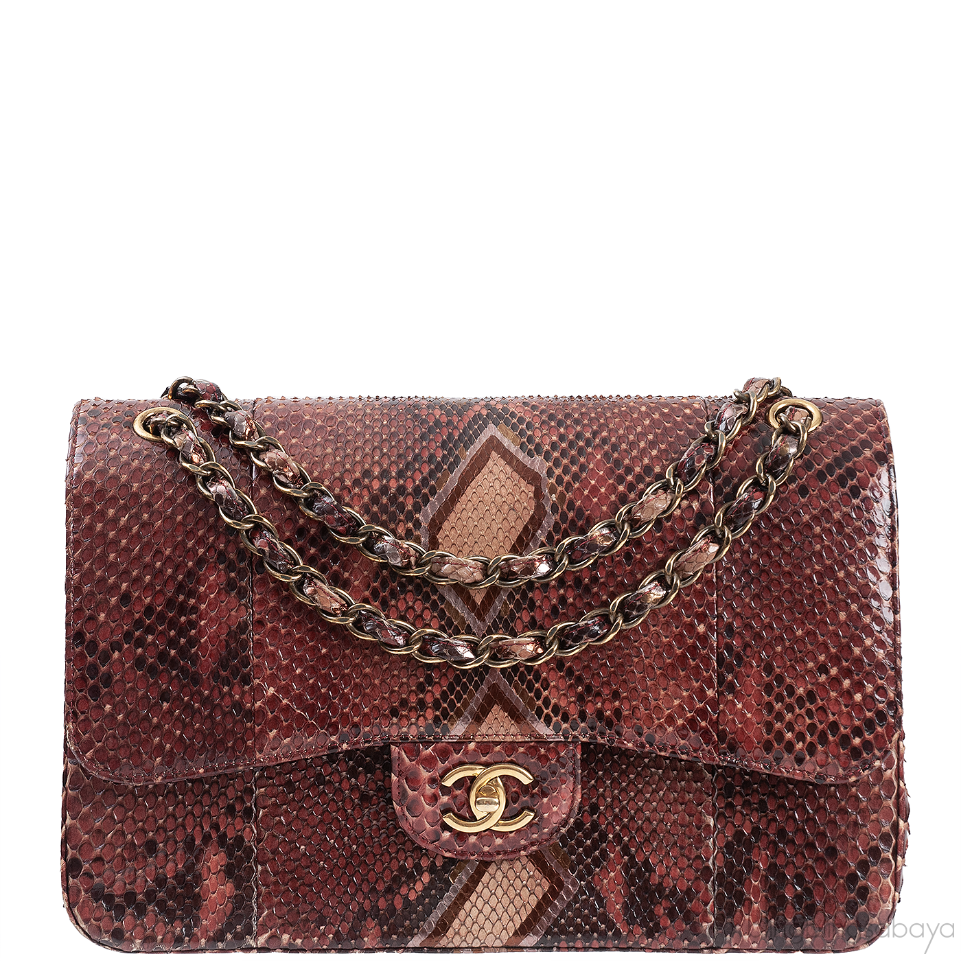 Chanel Classic Jumbo Burgundy Python Flap Bag