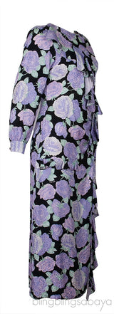 Lavander Floral Print Ruffle Trim Dress