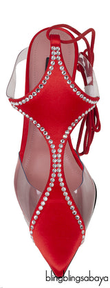 Red Satin Virgo Crystal Pump