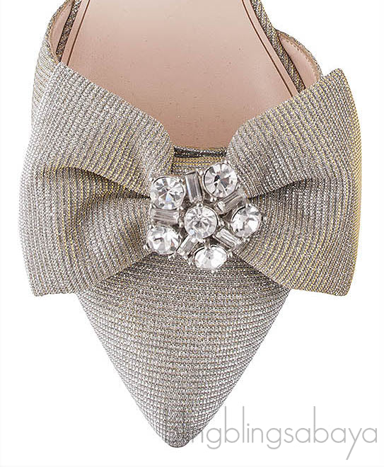 Oscar dela Renta Silver Gold Bow Slingback Heels