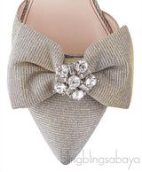 Oscar dela Renta Silver Gold Bow Slingback Heels