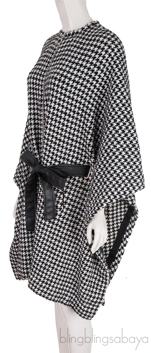 Giro Belted Houndtooth Poncho Coat