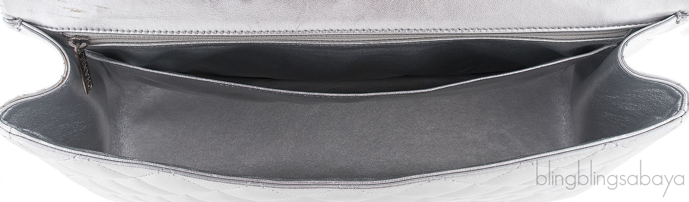 Metallic Silver Quilted Maxi Flap Bag
