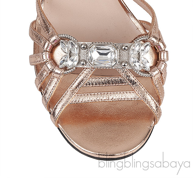 Gucci Rose Gold Metallic Crystal Sandals