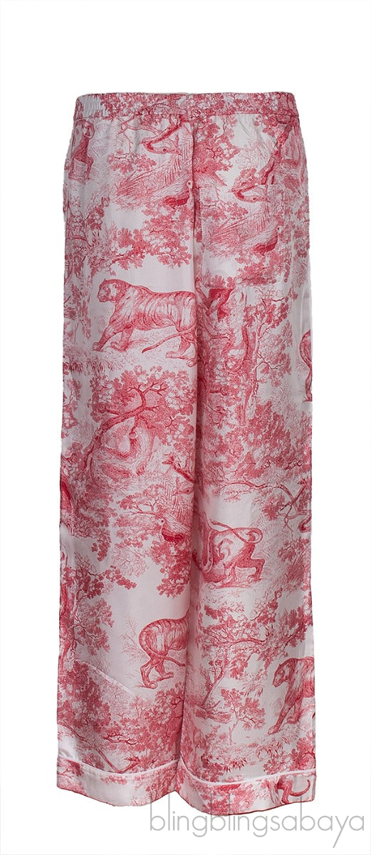 Dior Red Toile De Jouy Motif Silk Printed Trouser