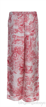 Dior Red Toile De Jouy Motif Silk Printed Trouser