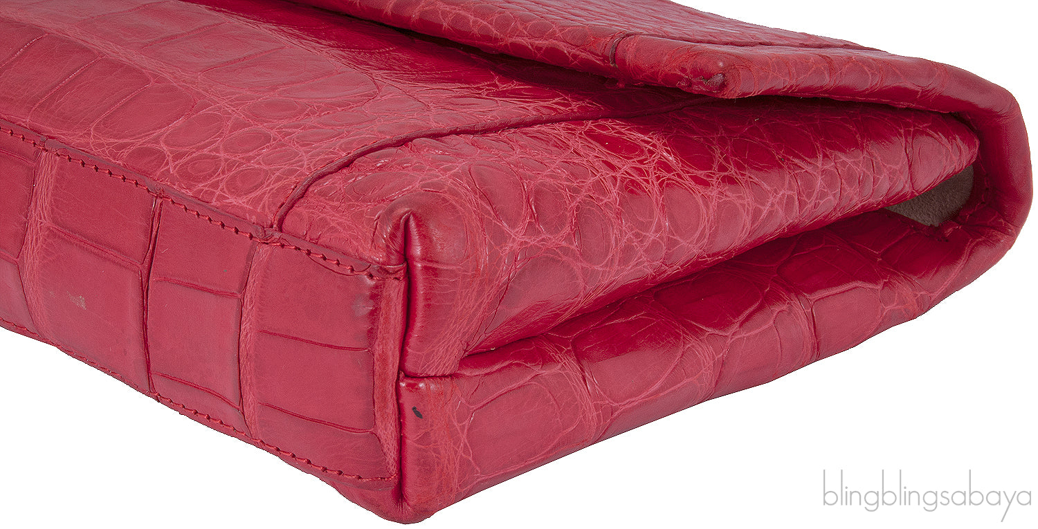 Pinkish Red Crocodile Fold-over Clutch*