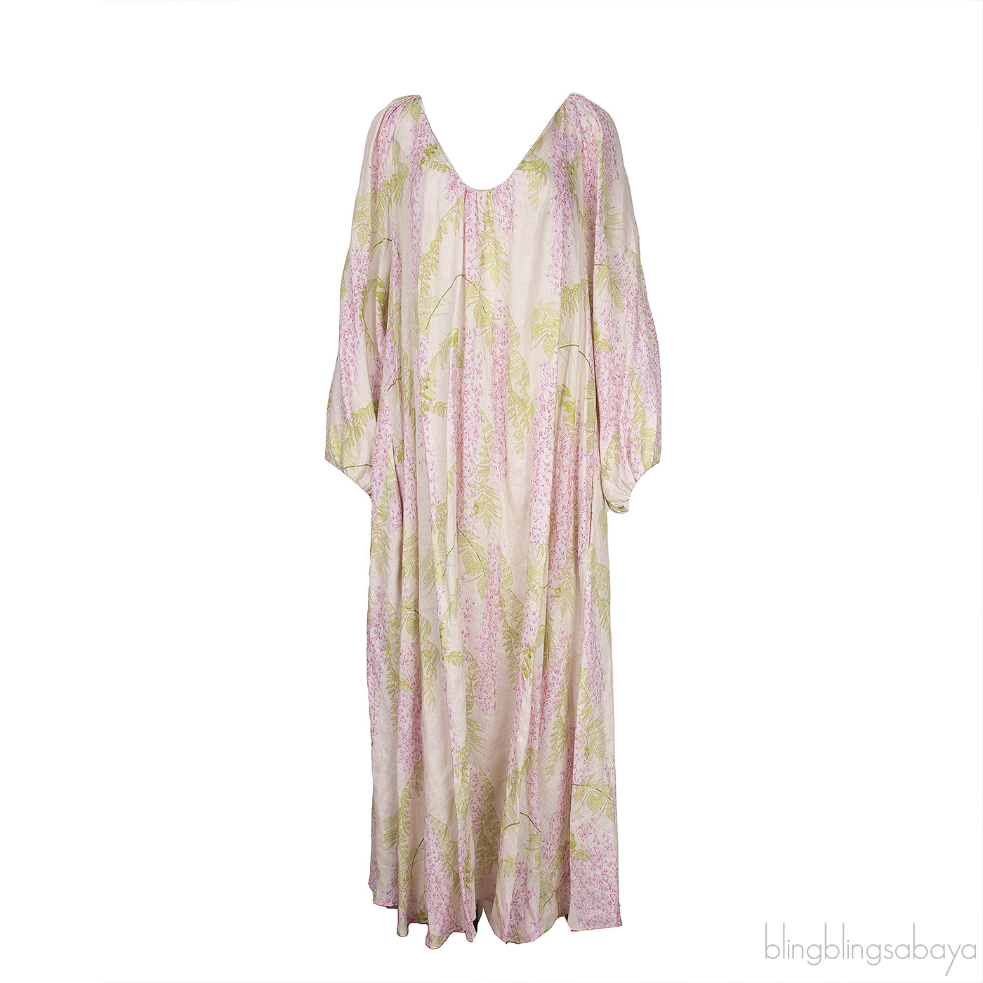 Beige Georgette Floral Print Linen Dress