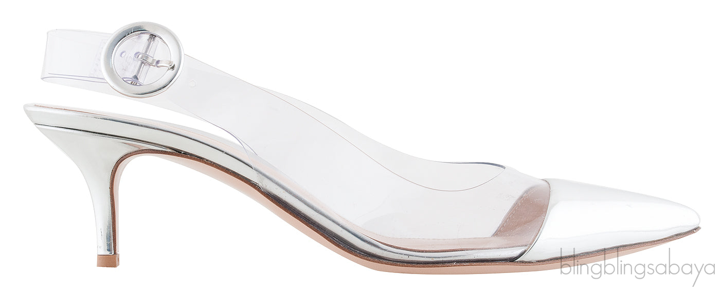 PVC Silver Pointed Toe Heels