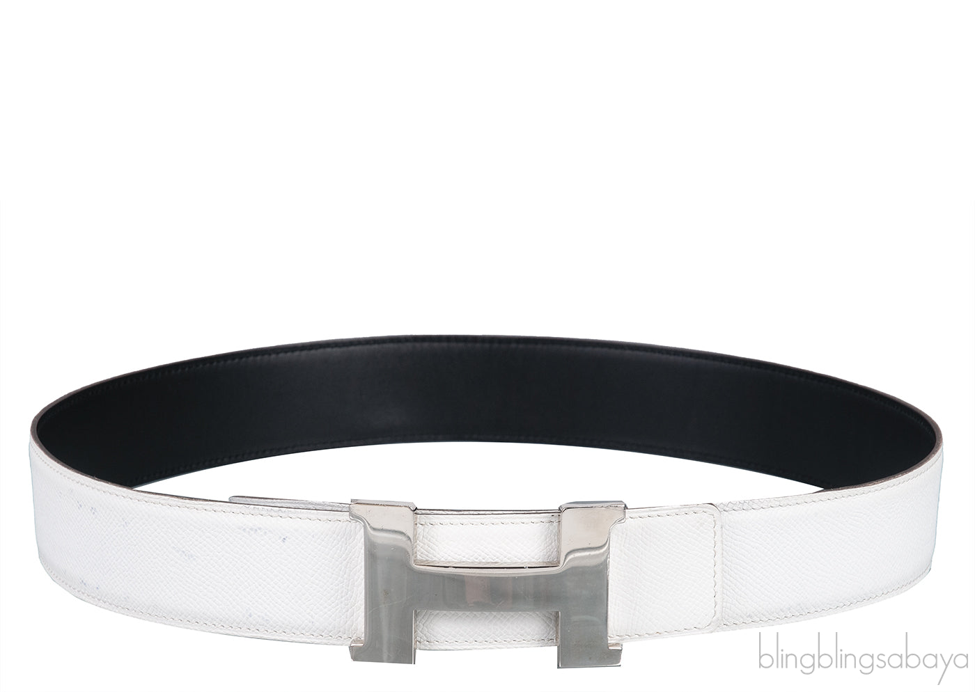 White Epsom \"H\" Reversible Belt
