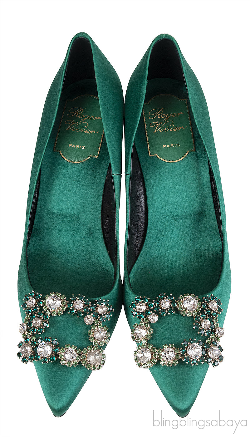 Roger Vivier Emerald Green Floral Crystal Heels