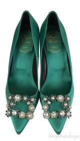 Roger Vivier Emerald Green Floral Crystal Heels
