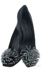 Black Satin Bead Embellished Heels