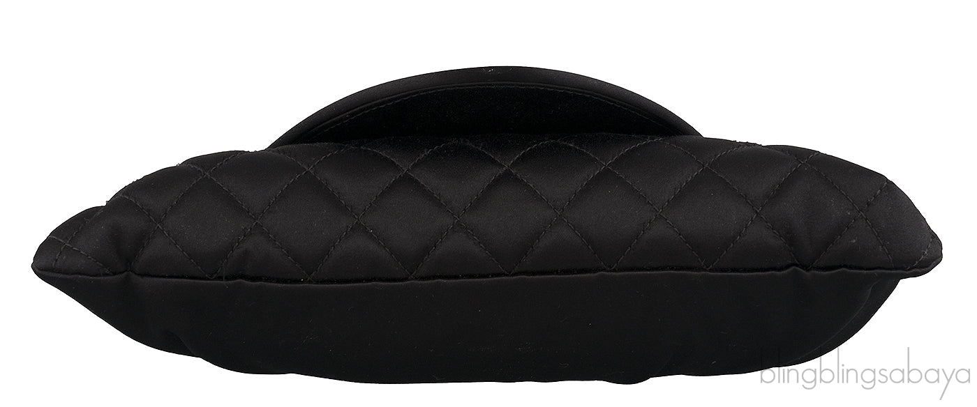 Black Quilted Satin Halfmoon Clutch