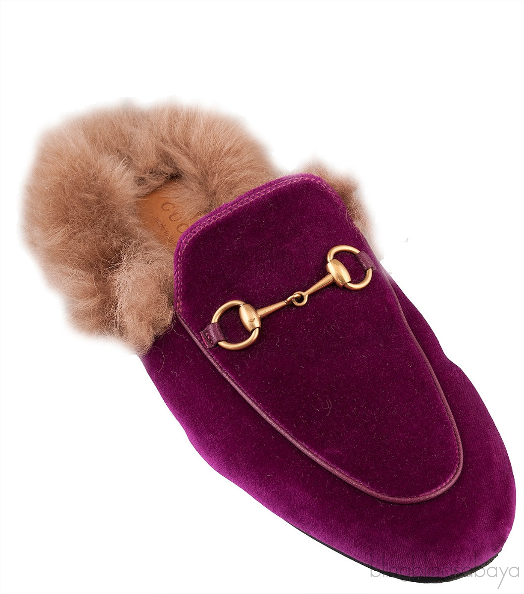 Purple Princetown Fur Slide