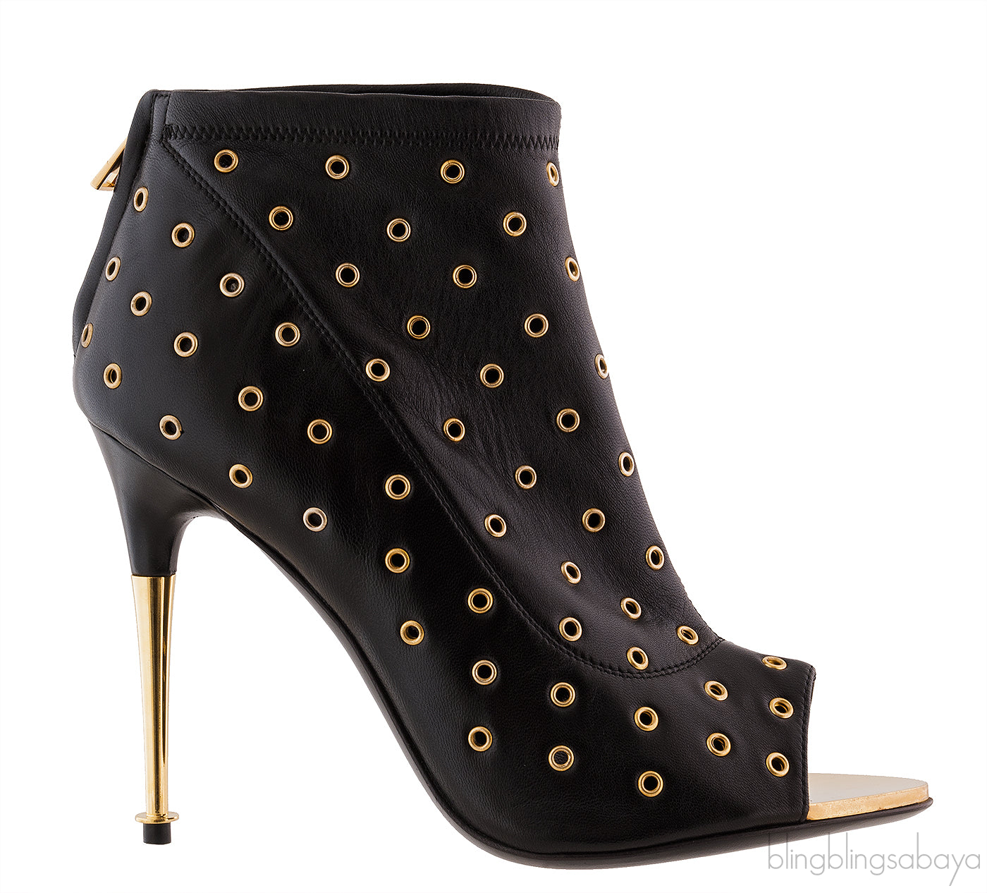 Black Leather Rivet Ankle Boots