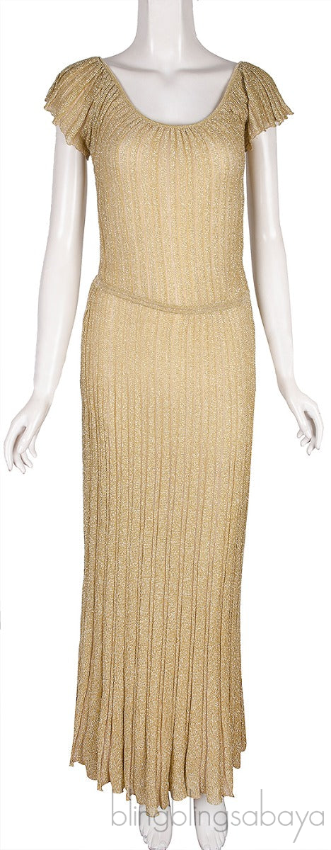 Gold Metallic Knit Maxi Dress