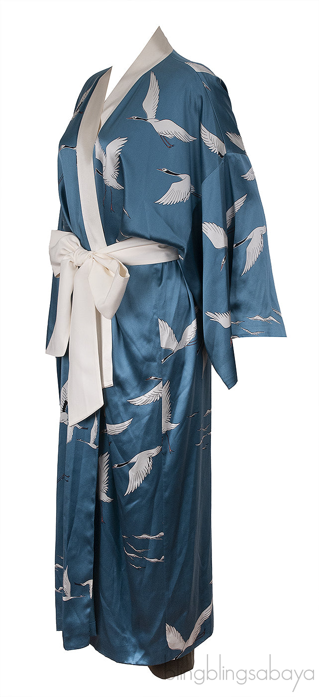 Bird Print Blue Kimono