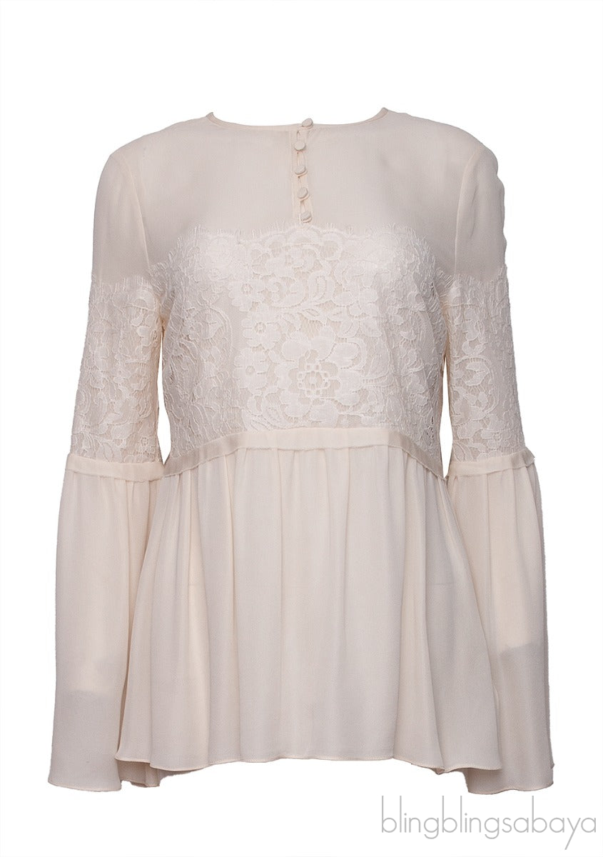 Ecru Silk Peplum Blouse