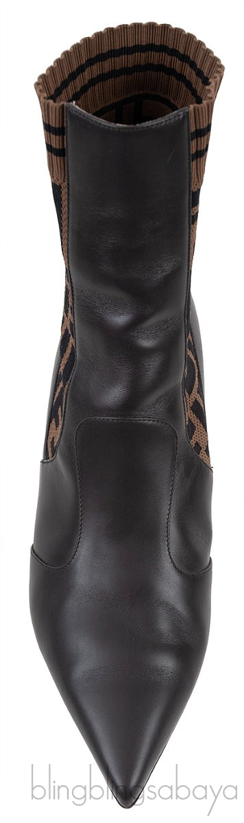 FF Brown Monogram Zucca Logo Print Kitten Boots
