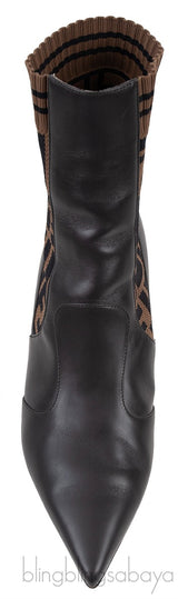 FF Brown Monogram Zucca Logo Print Kitten Boots