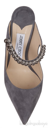 Jimmy Choo Grey Suede Bing Crystal Leather 100mm Crystal Mules