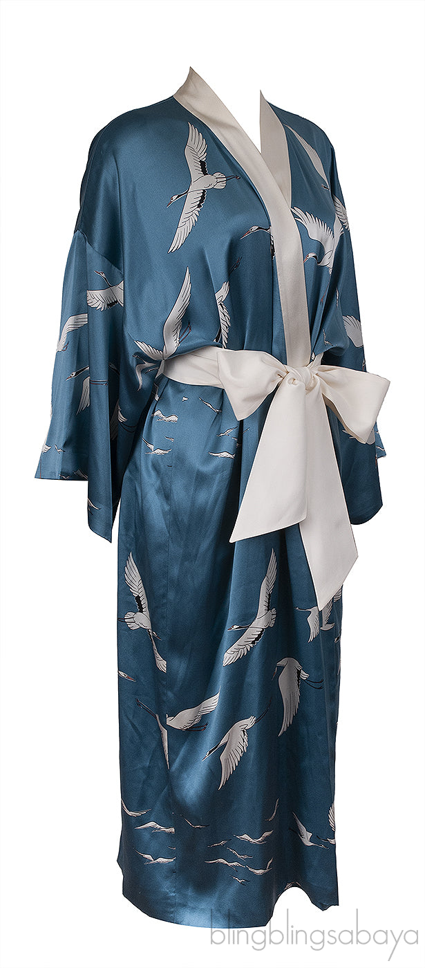 Bird Print Blue Kimono