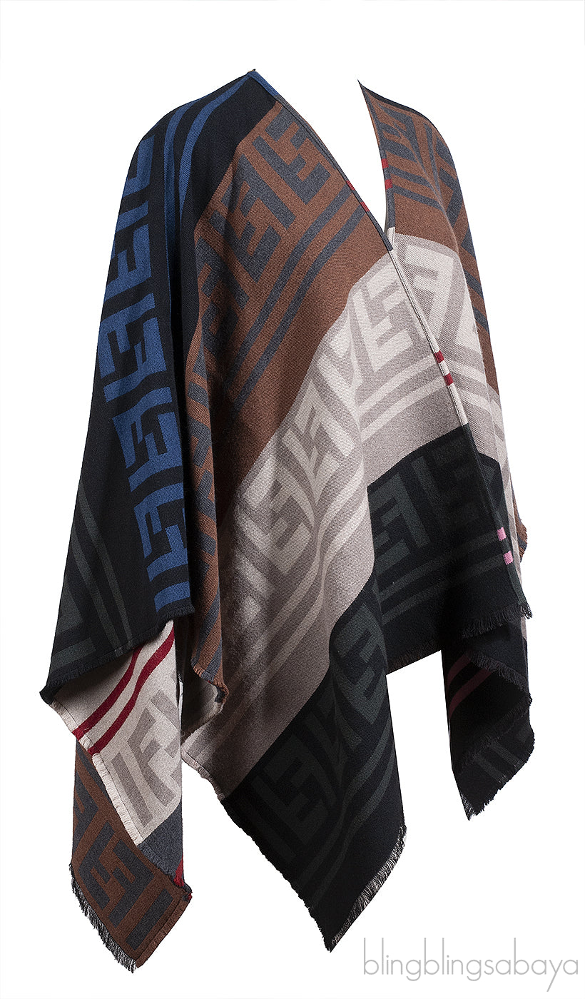 Fendi Multicolor FF Pattern Wool Poncho