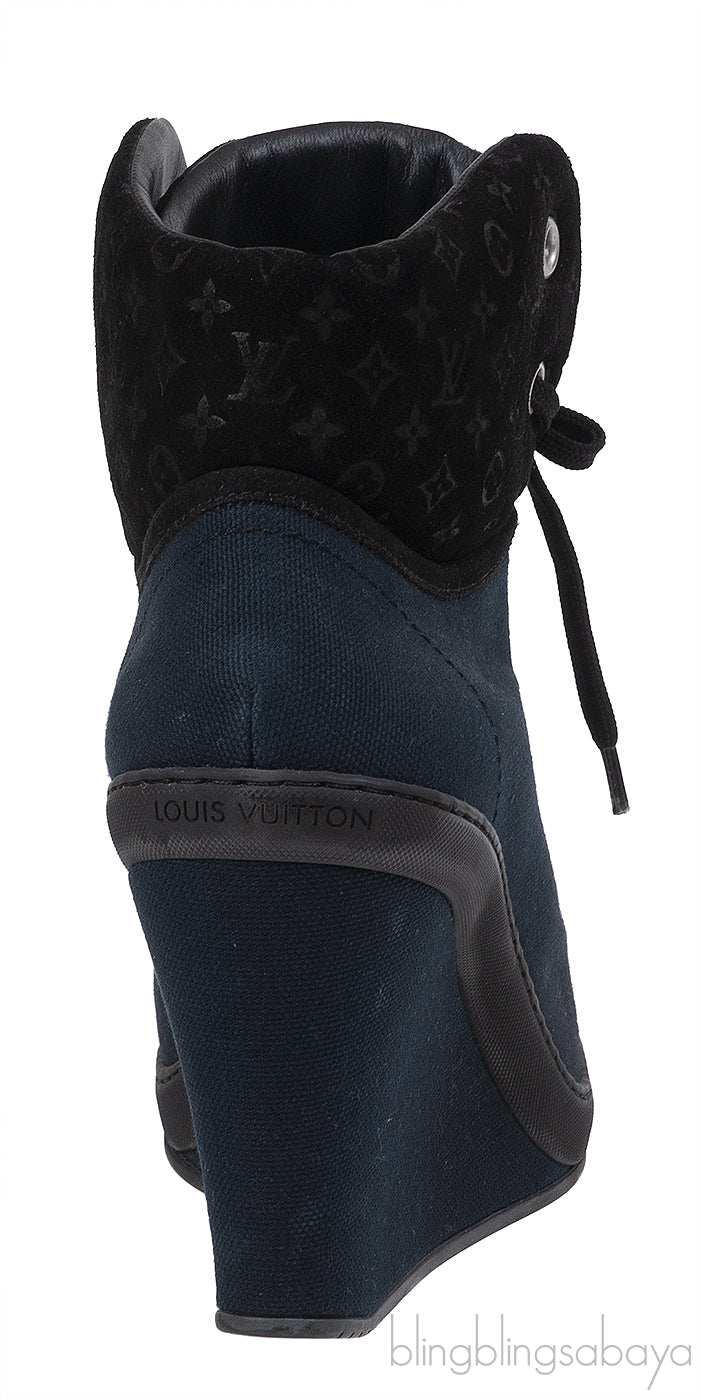 Louis Vuitton Blue & Black Monogram Wedge Boots
