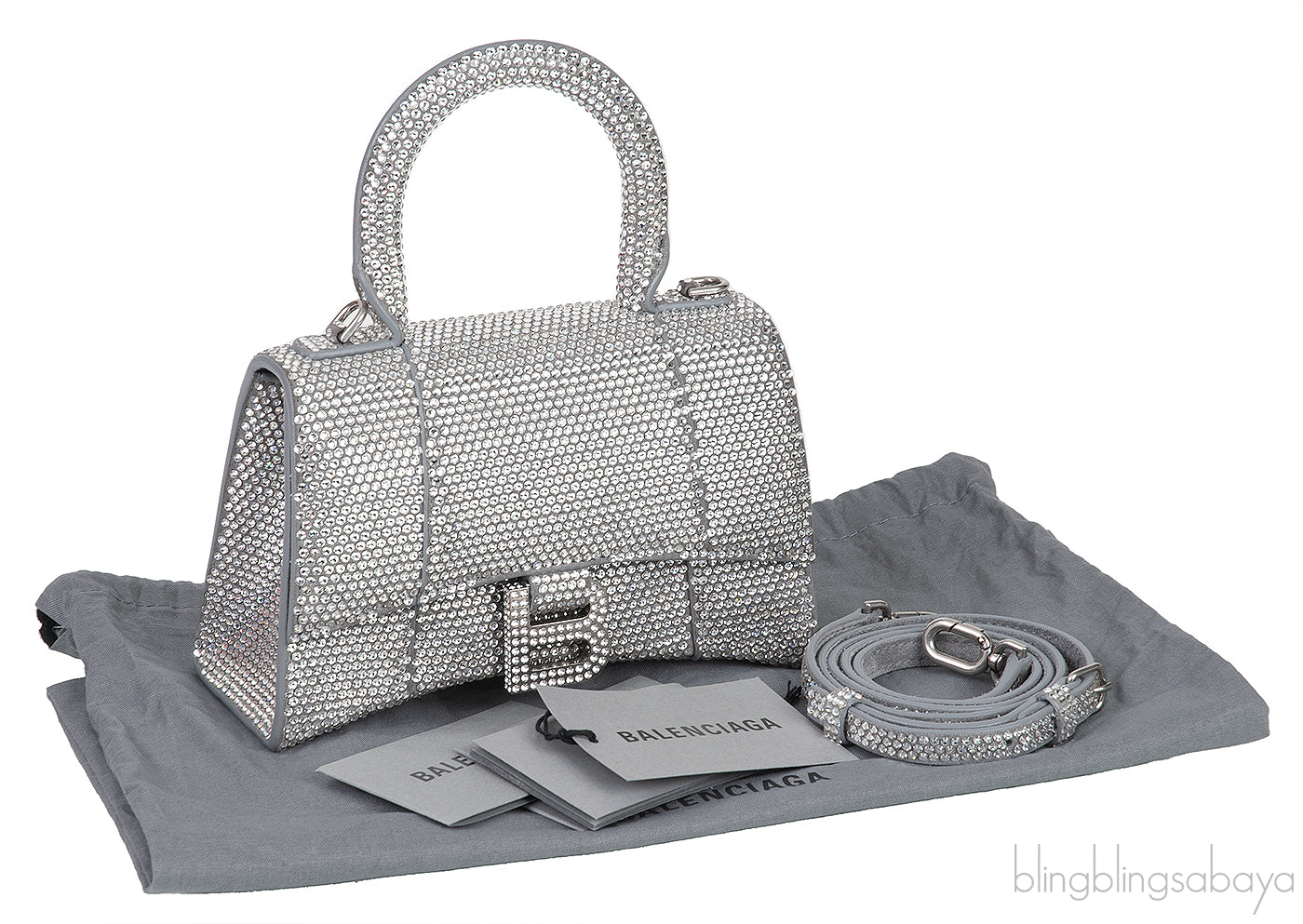 Silver Hourglass XS Rhinestone Suede Calfskin