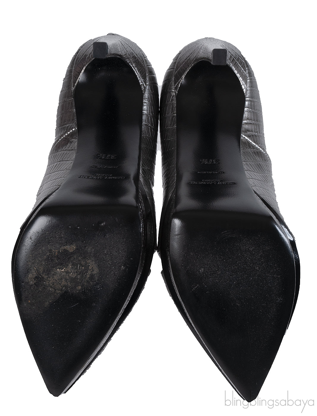 Yves Saint Laurent Gun Metal Lizard Print Pointed Pump