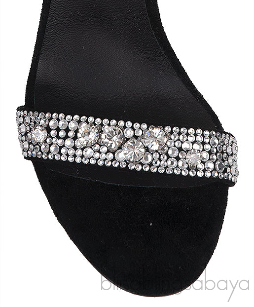 Black Suede Crystal Sandals