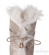Grey Fur Trim Lace Ankle Boots
