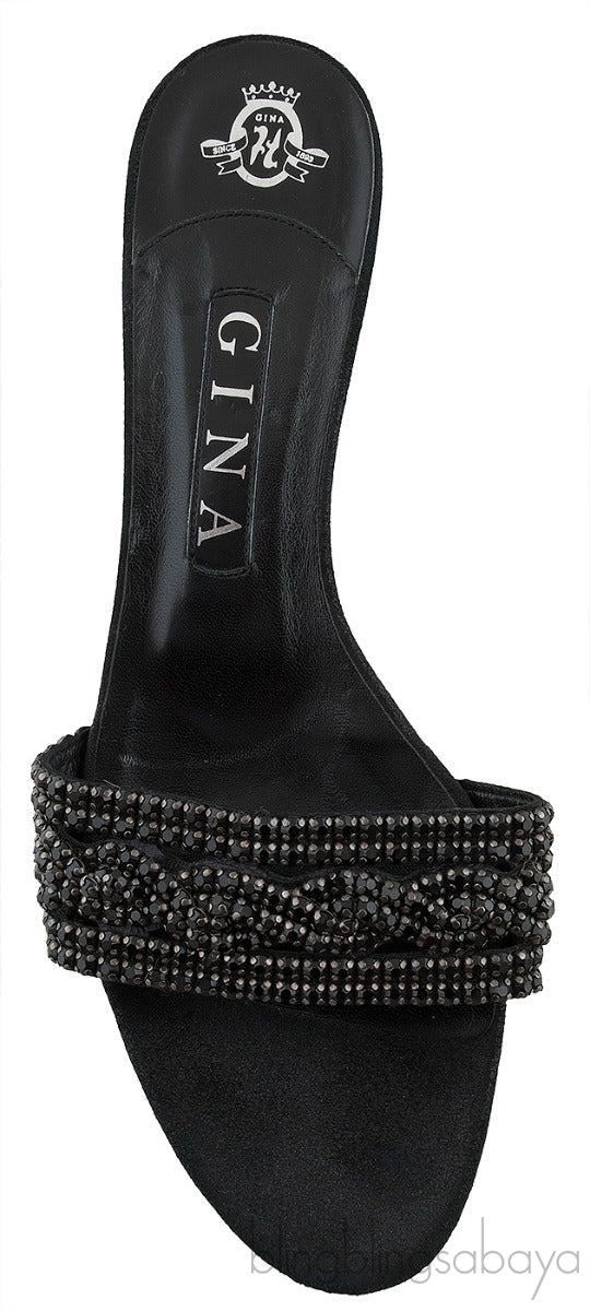 Black Crystal Mule Sandals